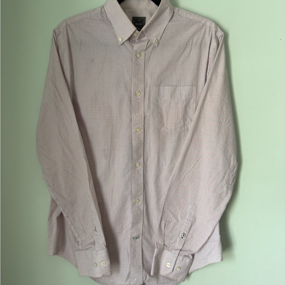 Gap Non-Iron Button Down Shirt Men’s M Red Blue Micro Check 100% Cotton